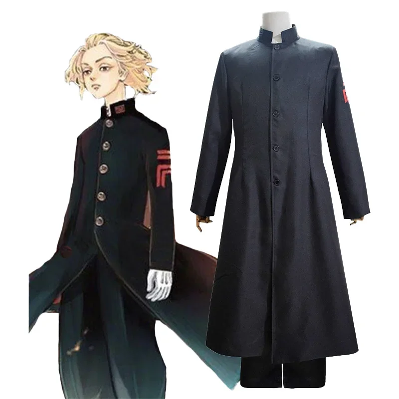 

Anime Tokyo Revengers Cosplay Manjiro Sano Costume Black Coat Pants Outfit Halloween Carnival Party Suit
