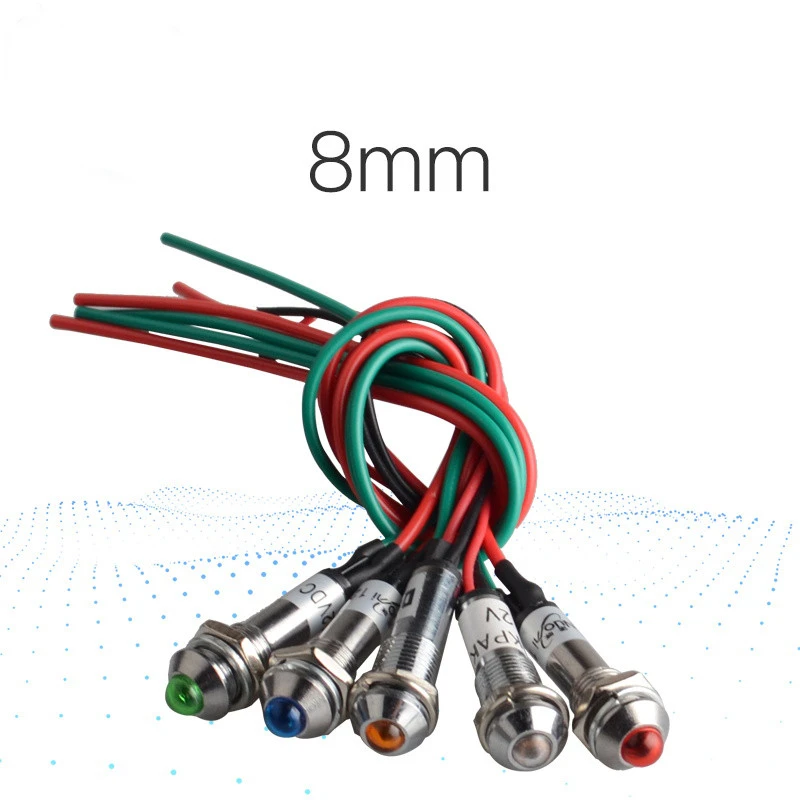 

XD8-2 LED 8mm Metal Indicator light waterproof Signal lamp 5V 12V 24V 220v with wire and LED light Signal Convex lamp