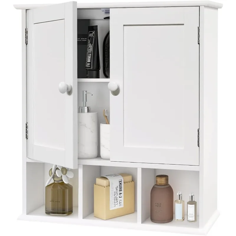 

Bathroom Wall Cabinet with 2 Door Adjustable Shelves,Over The Toilet Storage White Wall Mounted Medicine Cabinets for Bathroom