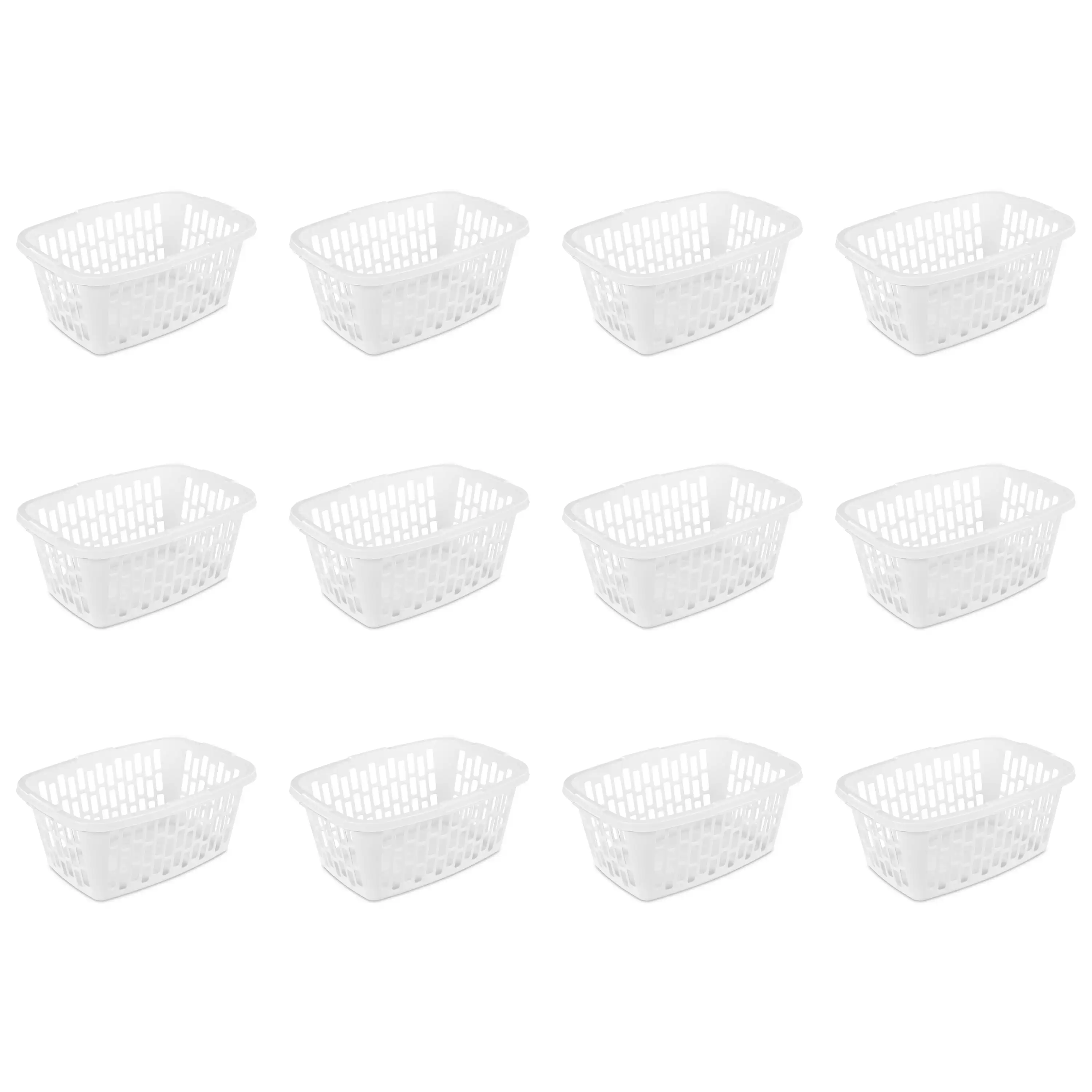 

1.5 Bushel Rectangular Plastic Laundry Basket, White, Set of 12