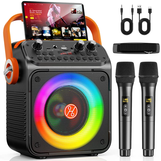 T35 High Power Karaoke Bluetooth Speaker Music Rhythm Light 360 Degree Stereo Surround Wireless Subwoofer with Dual Microphone