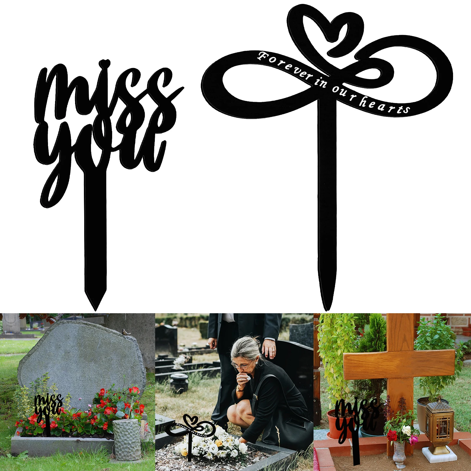 

Memorial Stakes Metal Memorial Grave Markers Forever In Our Hearts/Miss You Memorial Plaques Sympathy Grave Plaque Garden Grave