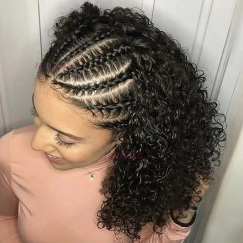 Human Hair Wig Braided Wigs Human Hair 13x4 Lace Front Wig Braiding Hair Wigs With Buns For Black Women Wig Afro Kinky Curly
