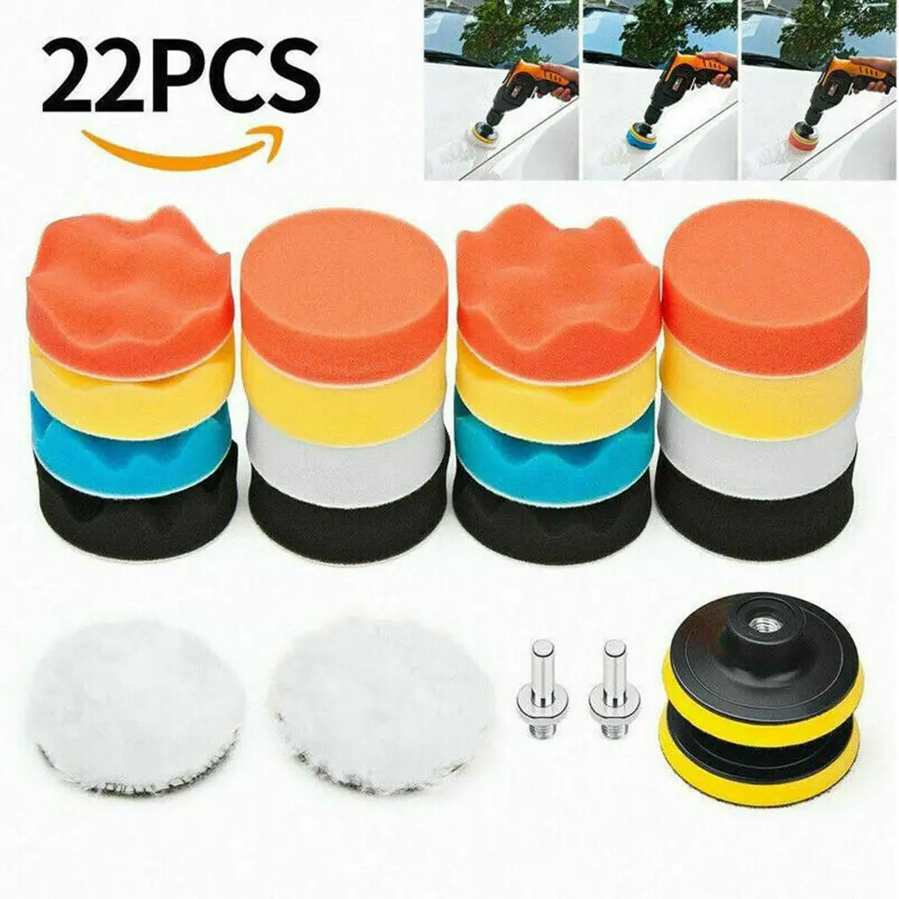 

22 Pcs 3-inch Waxing Polishing Sponge Pad Kit Bendable Reusable For M10 Polisher Bits