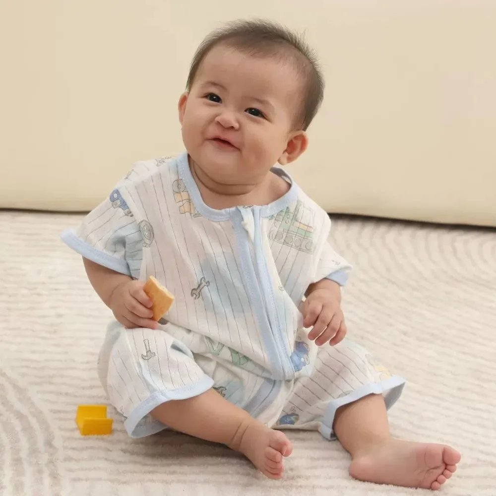 Baby Cartoon Print Short Sleeve Romper, Newborn Infant Cotton Jumpsuit Multi-Color Baby Onesie for Summer