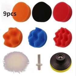 Disco de pulido de esponja para coche, almohadilla de pulido de rueda de lana de encerado autoadhesiva para taladro, accesorios Dremel, 9 piezas
