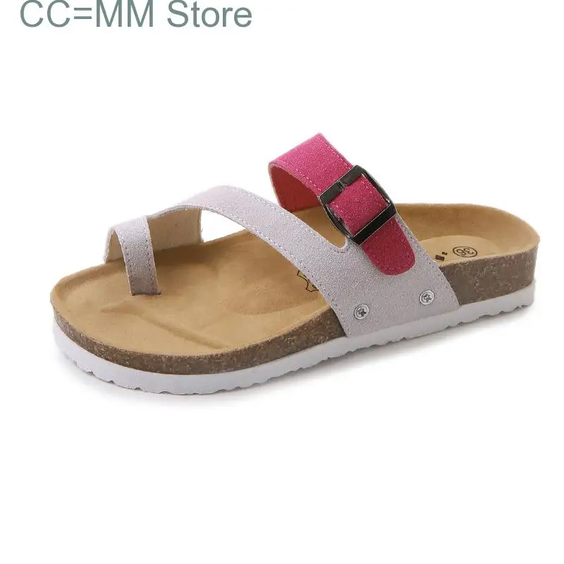 New Fashion Outside Buckle Cork Slipper Women Summer Mixed Color Casual Beach Slip on Flip Flops Slides Shoe