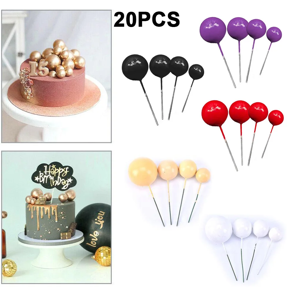 20pcs Ball Cake Topper Creative Gold Silver Lovely Ball Birthday Party Cupcake Topper Decor fai da te Cake Insert Picks Decoration