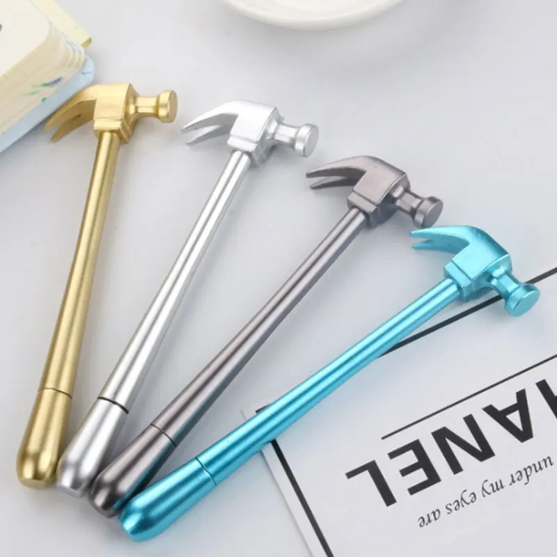 

100Pcs Hammer Gel Pen Imitation Metal Hammer Color Hammer Plastic Gel Pen Black Ink Pen Student Supplies