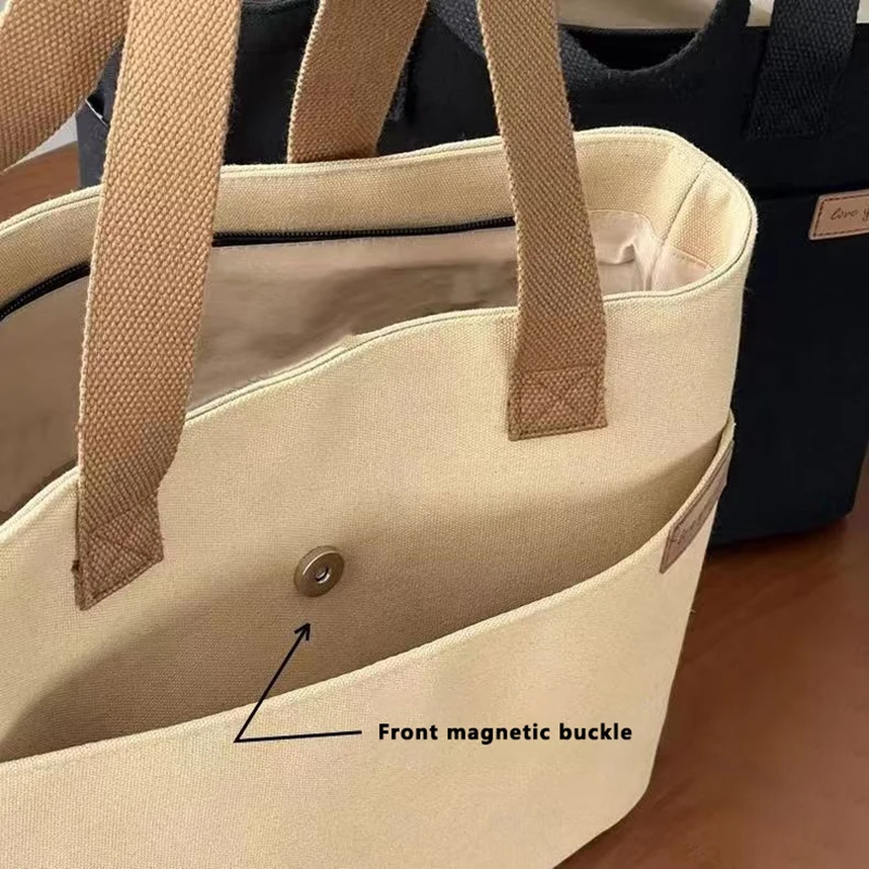 Leinwand Einkaufstasche Für Frauen 2 schicht Lagerung Tasche Große Kapazität Student Pendeln Tragetasche Tragbare Schulter Handtaschen Einkaufstasche – Detail 14