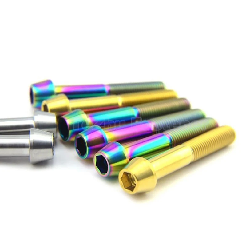 Tornillos De Titanio Gr5 M5x16mm - Cabeza Cónica Con Arandela, Pack De 6, Color Azul