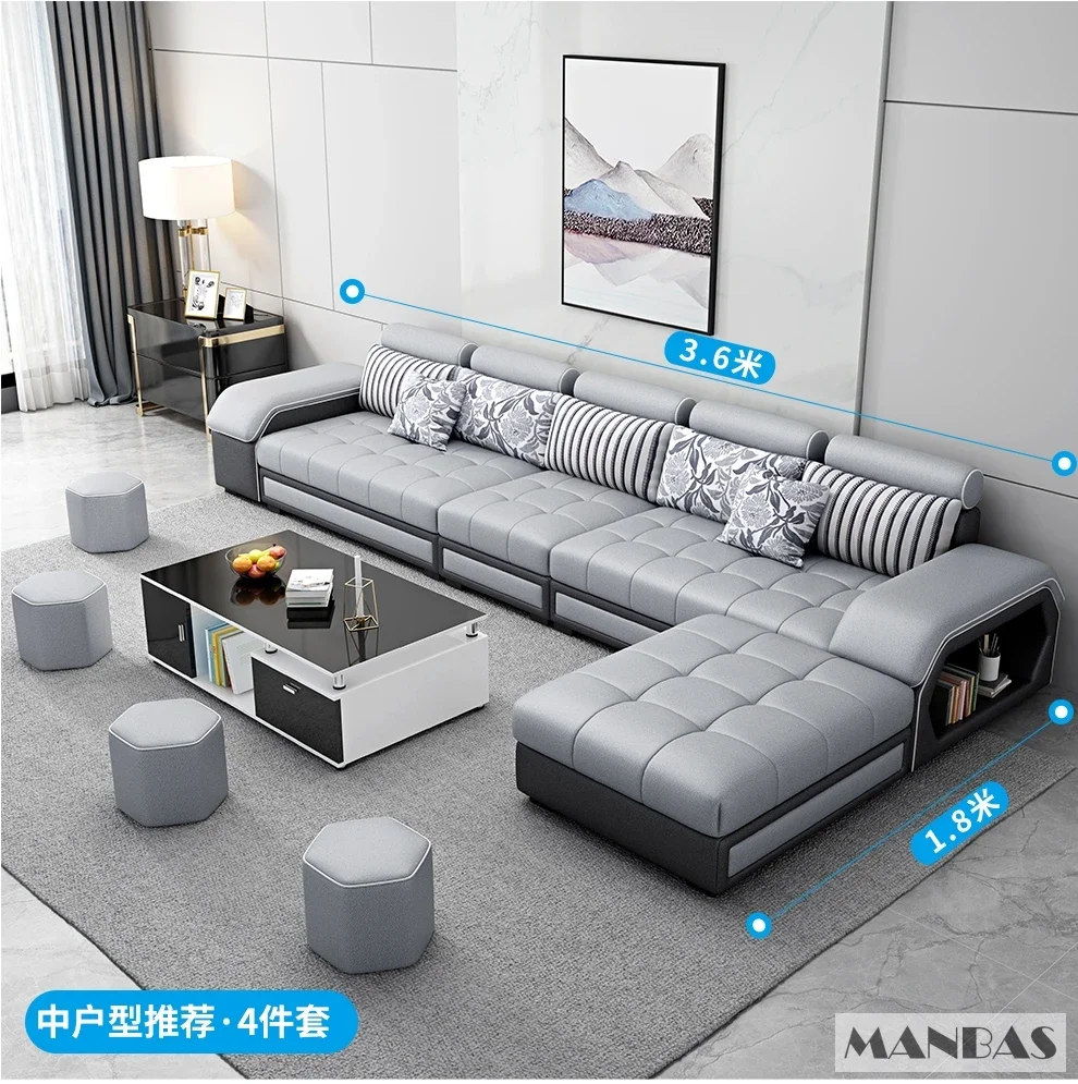 Description Picture 5 of itemMANBAS Fabric Sofa Set Furniture Living Room Sofa Set with USB and Stools / Big U Shape Cloth Couch Sofas for Home Furniture