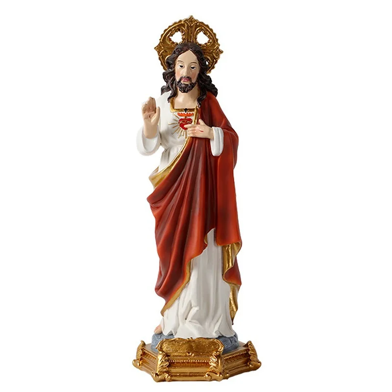 Christian Statue 8.86in Sacred Heart of Jesus Christ Lord Catholic Religious Gift Colored Resin Gold Base Statue christian statue
