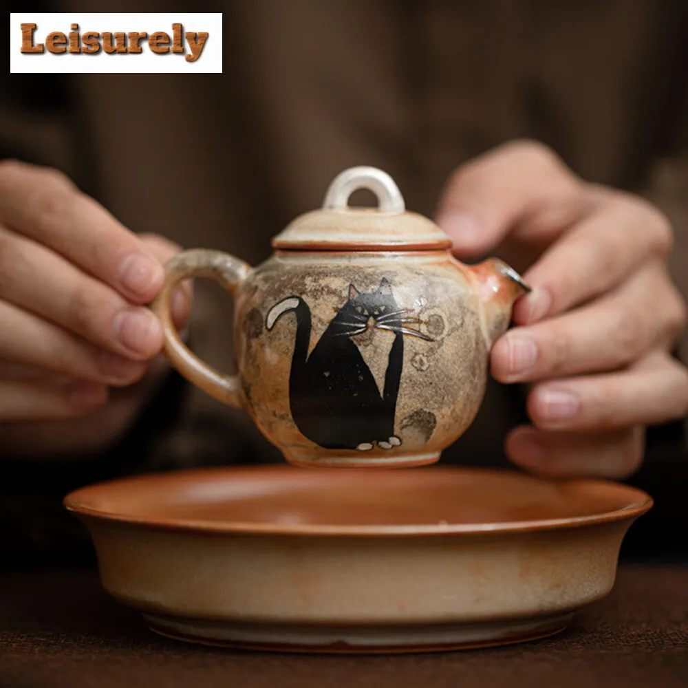 100ml Kiln Chnage Zhiye Cat Ceramic Teapot Wood-fired Porcelain Small Pot Making Tea Ball Hole Filter Kettle Kung Fu Teaset