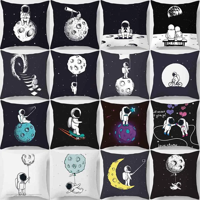 

Cartoon Humor Astronaut Print Square Pillowcase Home Decor Car Sofa Cushion Cover