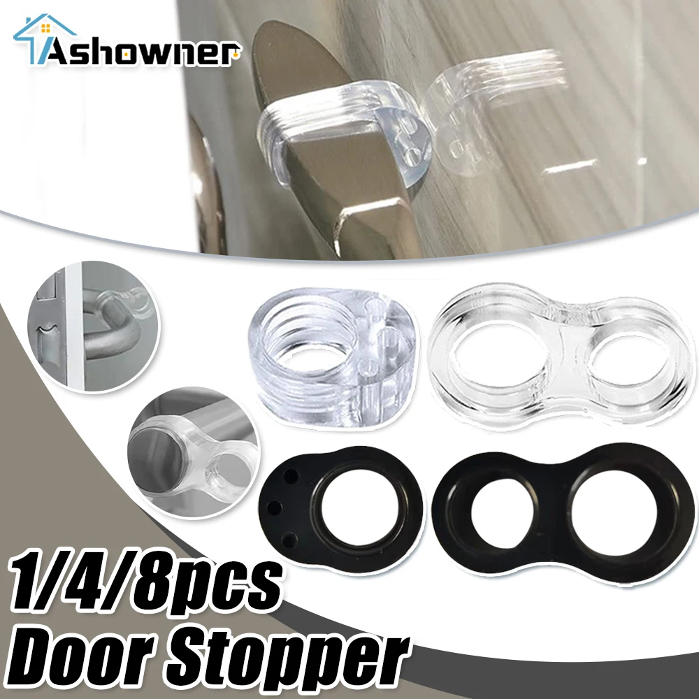 Door stopper 8 4pcs handles punch free transparent round protection knob bumper