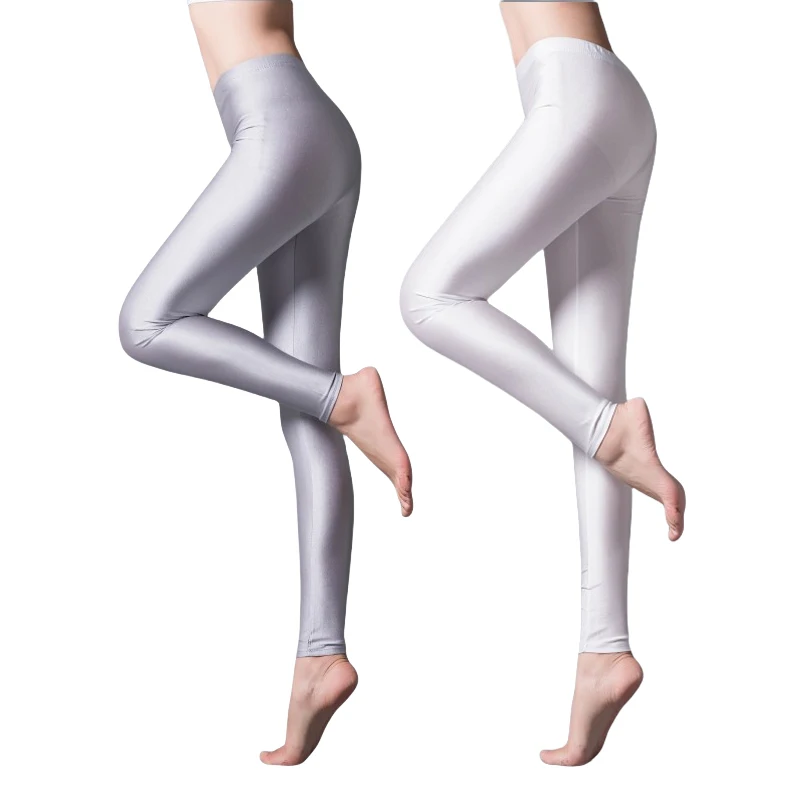 Women's Leggings Neon Green Neon Yellow Show Slim Shiny High Stretch Push Up Pants Performance Glossy Opaque Show Tights 50-80kg