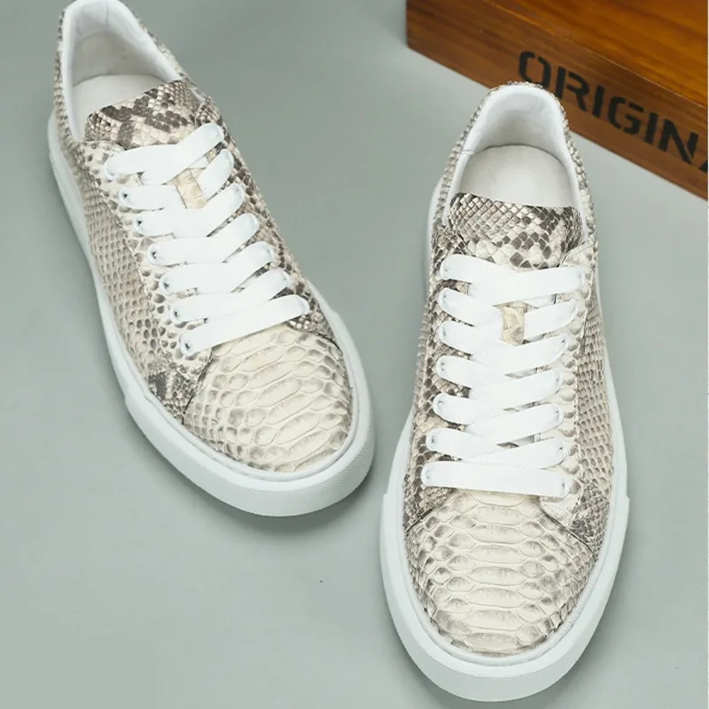Authentic Python Board Fashionable Versatile Lightweight Genuine Sole Casual Shoes Snake Leather Suede Trendy Men's Shoes Loafer