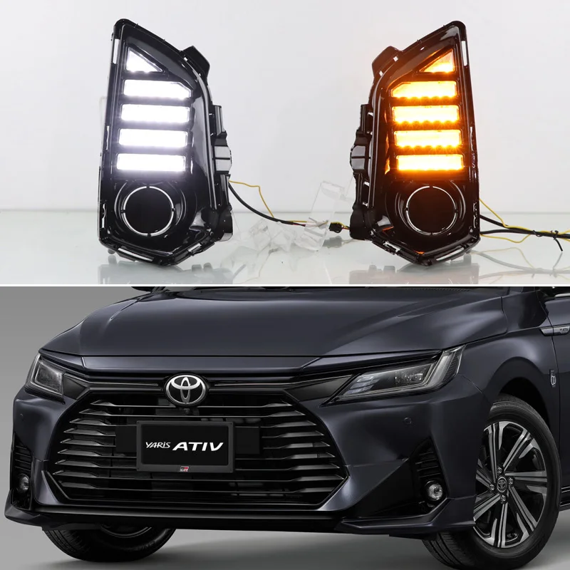 

2PCS LED Daytime Running Light For Toyota Yaris Ativ Vios 2023 Dynamic Turn Yellow Signal Relay Car 12V LED DRL Day Light