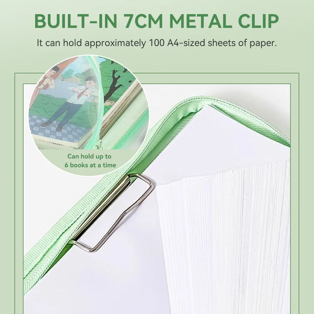 2pcs 투명 지퍼가 달린 문서 보관 가방(클립 포함) 교육 계획, 숙제 A4를 보관하기 위한 휴대용 파일 가방
