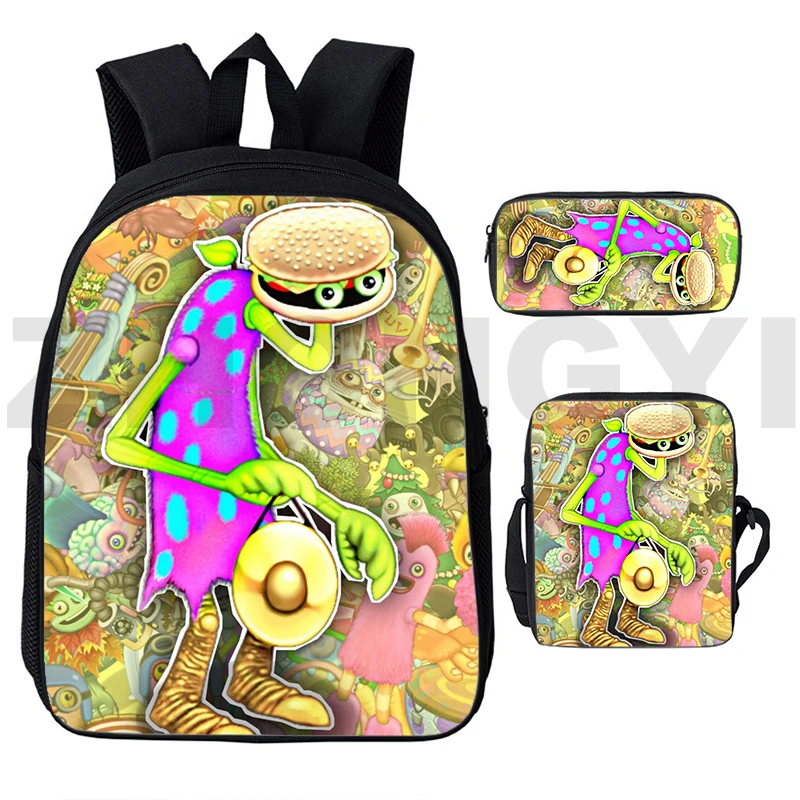 Divertente Cartoon My Singing Monsters School Bags 3 In 1 Set Borse Da Viaggio Di Moda Per Le Donne Adolescenti My Singing Monsters Kawaii Backpack