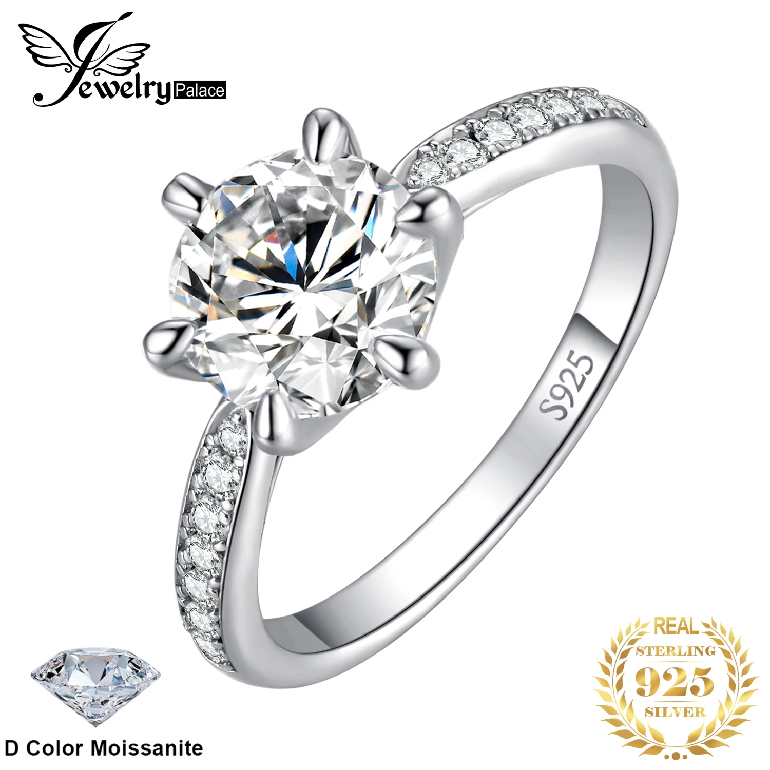 JewelryPalace-모이사나이트 D 컬러 0.5ct 1ct 1.5ct 2ct 3ct 라운드 S 웨딩 약혼 반지, 여성용