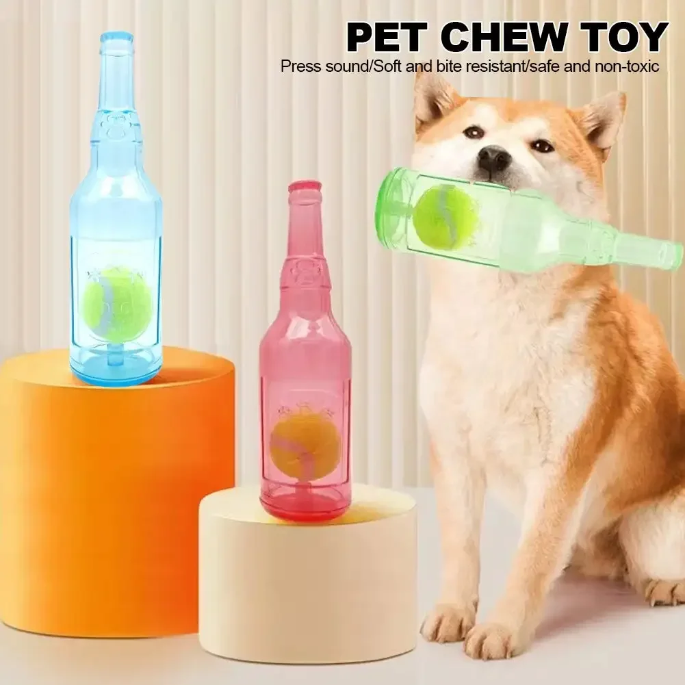 TPR Pet Chew Toy Bite-resistance Beer Bottle with Tennis Ball Toy Puppy Teeth Grinding dog Chewing Squeaky Interactive Toys 2