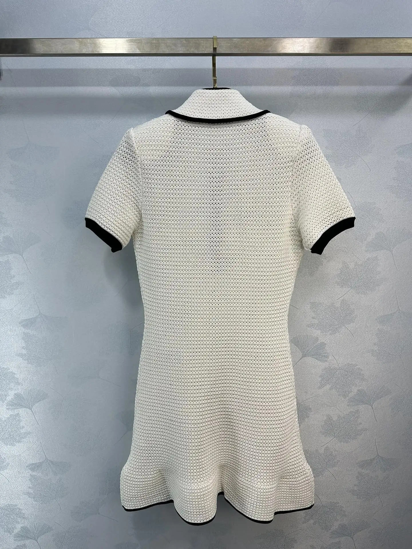 흰색 니트 허리 반팔 원피스, 순수한 기질 라펠 폴로 칼라 skirt6-5, 작은 향기, 2024 용수철 여름 신상