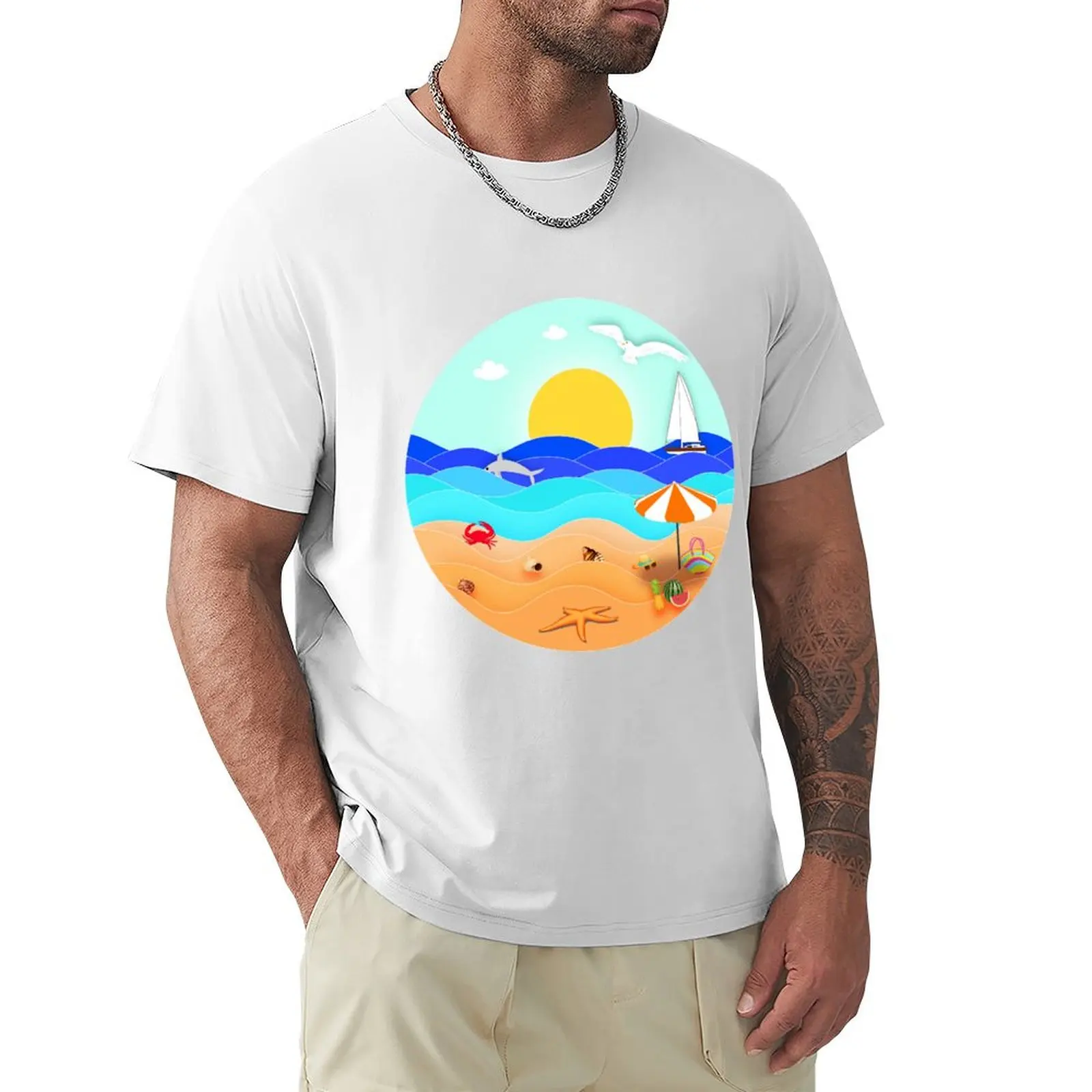 Summer badge T-shirt boys whites oversized plus sizes funnys mens graphic t-shirts