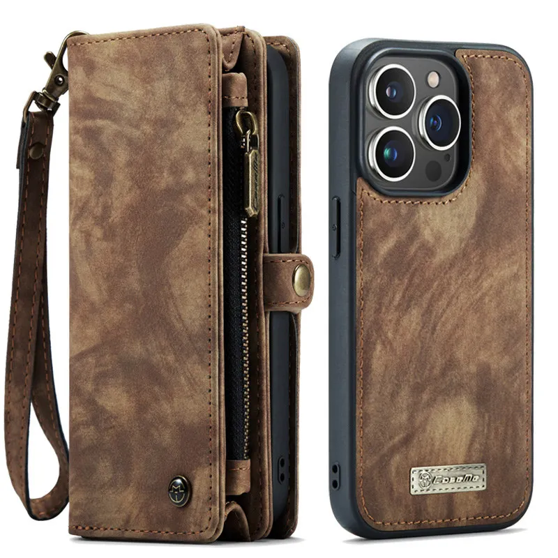 Leather zippered wallet case for iPhone 12 Pro Max