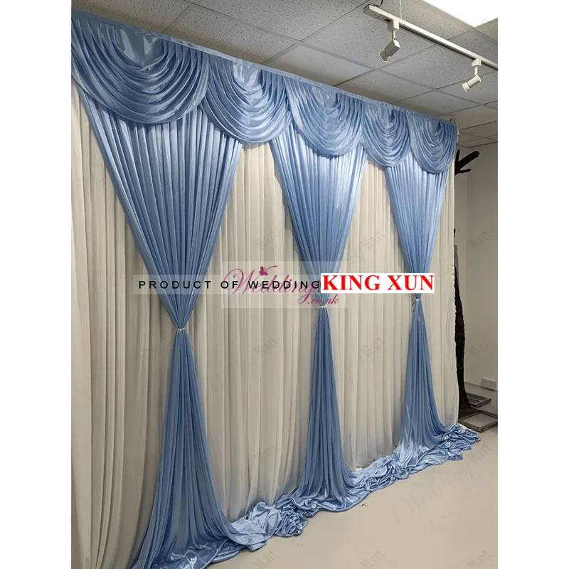 

3x3M White And Sky Blue Ice Silk Wedding Backdrop Drape Curtain Poly Stage Background Photo Booth Event Banquet Party Decoration