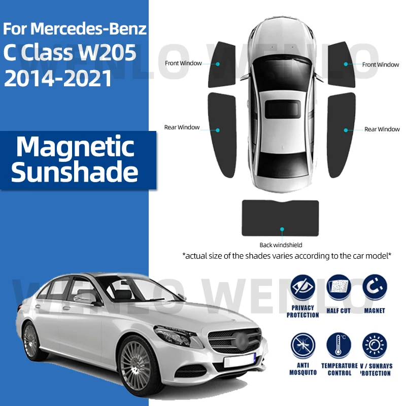 

For Mercedes Benz C Class W205 Sedan 2015-2021 Car Sunshade Front Windshield Mesh Curtain Rear Side Window Sun Shade