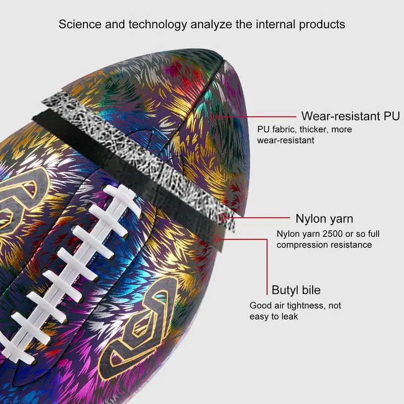 Size 6/9 Training Reflective Rugby Ball Professional Grade Ball Ideal Toss Kick Practice For Youth & Adult Indoor Outdoor Use