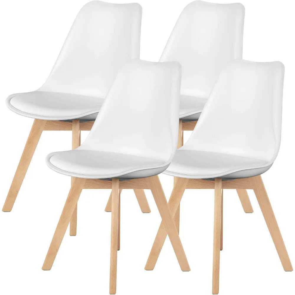 

Dining Chairs Set of 4, Mid Century Modern Dining Room Chairs, PU Leather Upholstered Chairs with Wood Legs, Chairs,White