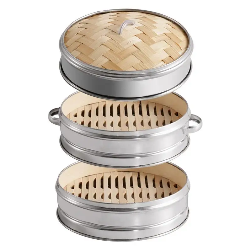 

Durable Stainless Steel Bamboo Steamer Vegetable Basket With Lid Steamer For Dumplings Fish Rice Wooden Bun Steamer Cooking Tool