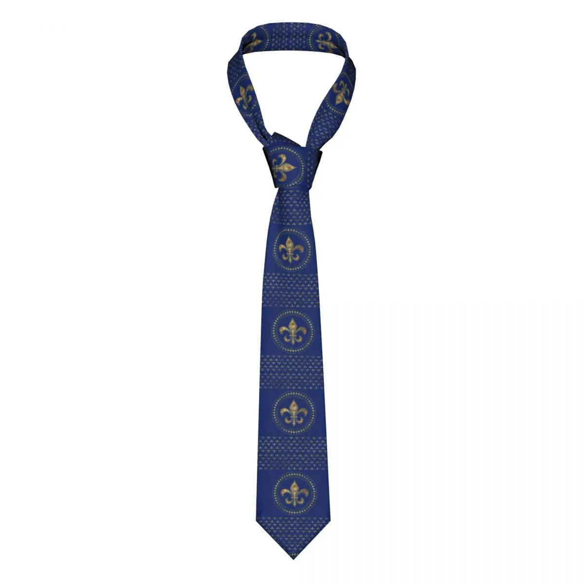 

Custom Fleur-De-Lys Gold And Royal Blue Tie Mens Classic Silk Fleur De Lis Lily Flower Necktie for Office