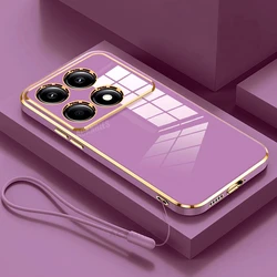Luxury Plating Lanyard Silicone Phone Case - Elegant Back Cover for Poco C75 (ZBSS Cherry Purple)