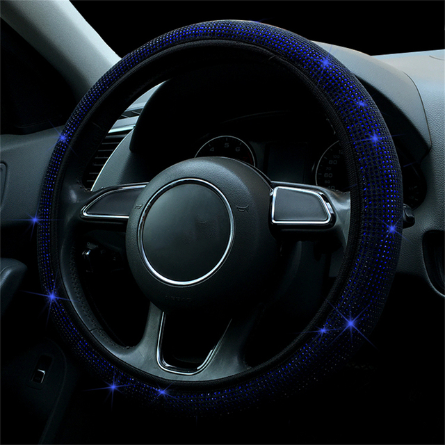 Rhinestones Steering Wheel Cover With Crystal Diamond Sparkling Car Suv Steering Wheel Protector Fit 14.5-15 Inch Vehicle