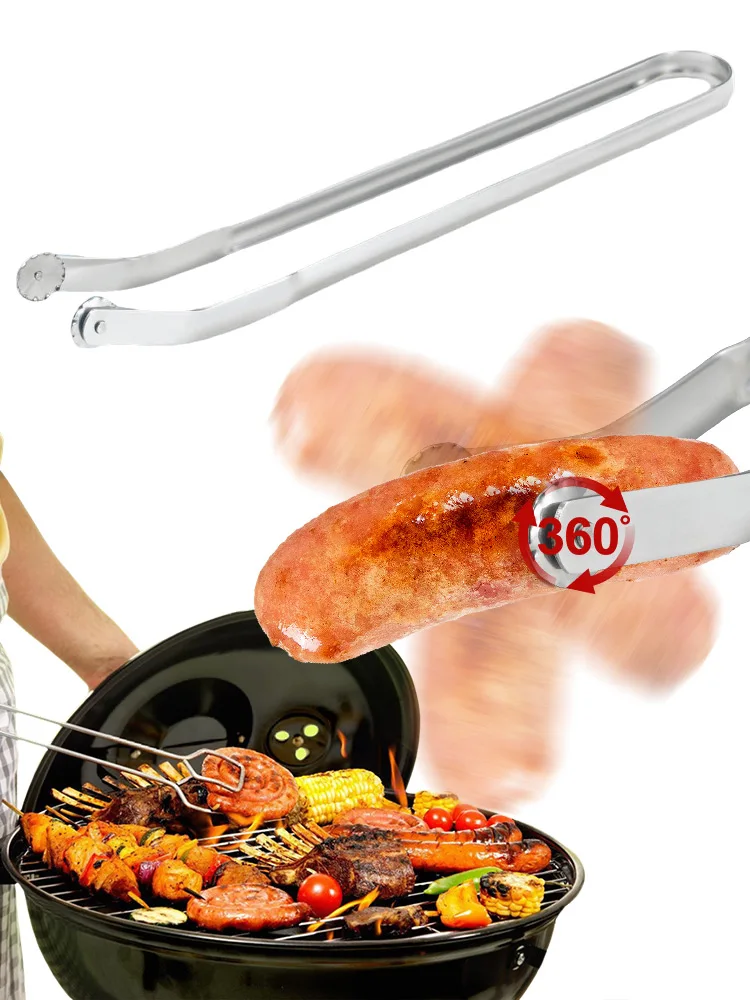 

BBQ Sausage Turning Tongs 304 Stainless Steel High Temperature Resistance Barbecue Hot Dog Flipping Pliers BBQ Tools