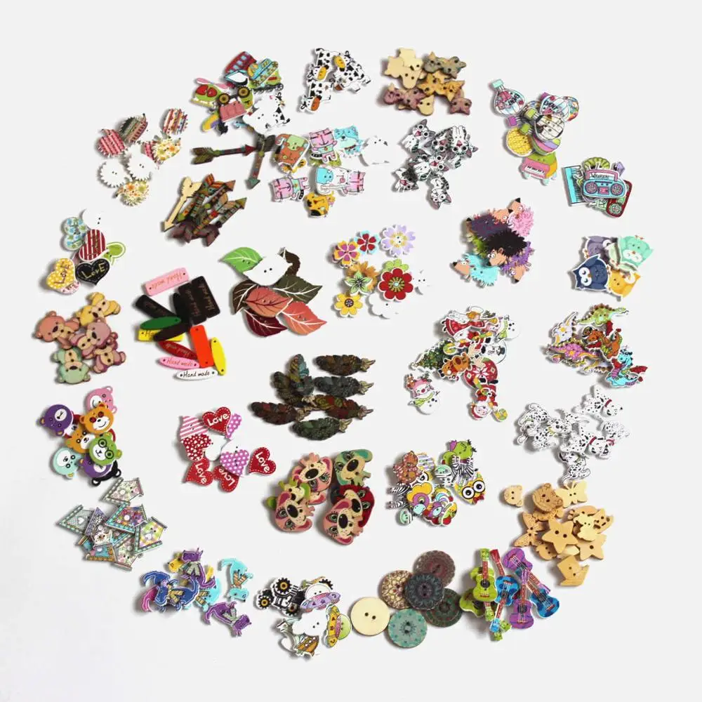 40-50Pcs Mixed Style Wood buttons Apparel Buttons For Crafts Clothes Scrapbooking Decorative Handicraft DIY Accessories L-3 6