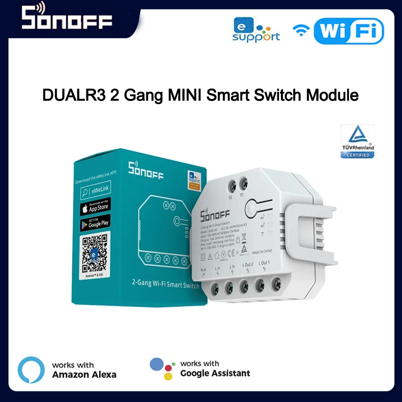 Sonoff Wifi Mini Smart Switch Dual R3 2 Gang Dual Relay Module Misurazione Dell'Alimentazione Fai Da Te Controllo Intelligente Tramite Ewelink Alexa G