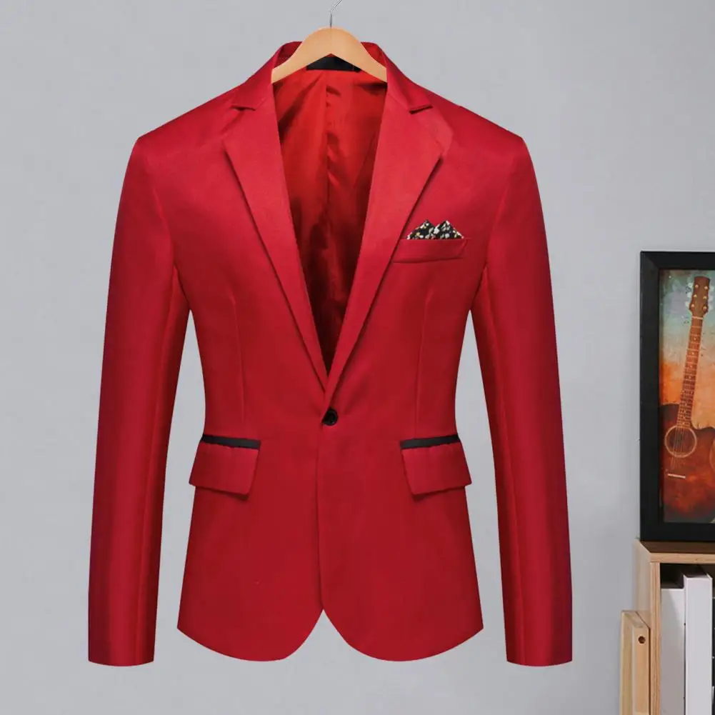 Men Suit Jacket Elegant Men's Spring Autumn Suit Coat with Lapel Design Flap Pockets Single Button Formal Business Gown for A