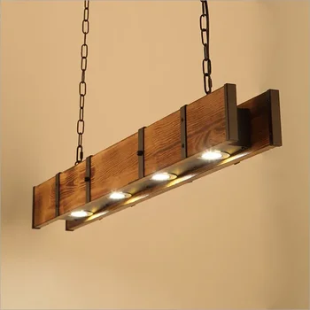 American Style Industry Ceiling Light Vintage Rustic Lamp Wood Beam Farmhouse Chandelier Pendant Lamp 6