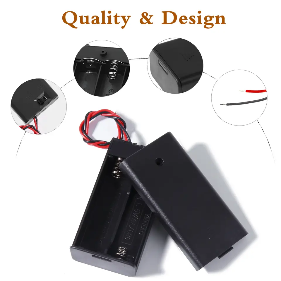 2 AA Battery Holder with Leads and ON/Off Switch - 1.5V AA Battery Holder Case with Wire Leads and Switch (Pack of 6) image 4