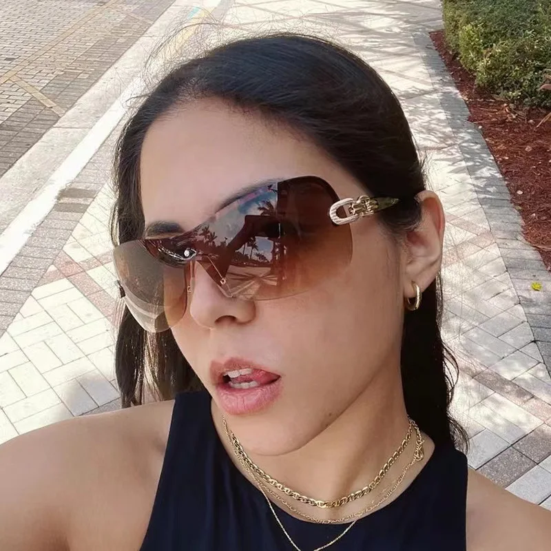 Y2K-Women's Borderless Oval Óculos De Sol, Um Corpo Tipo Óculos, Tendência De Verão, Moda Feminina, Novo, UV400