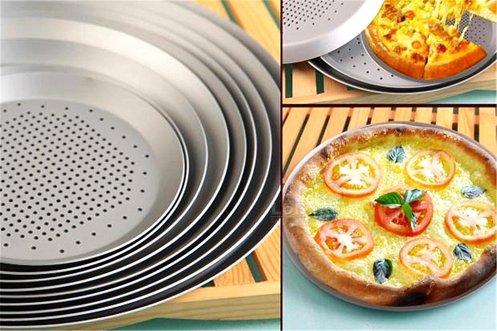 6.5 to 15 Inches Hard Film Aluminium Alloy Round Pizza Pan Pancake Pie Mold Cheese Plate with Punching Leaky Holes DIY Bakeware