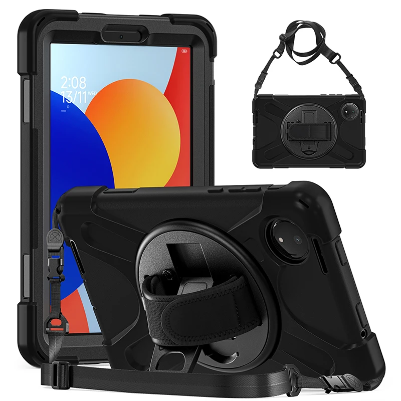 Durable 360° Rotating Tablet Case with Kickstand & Shoulder Strap