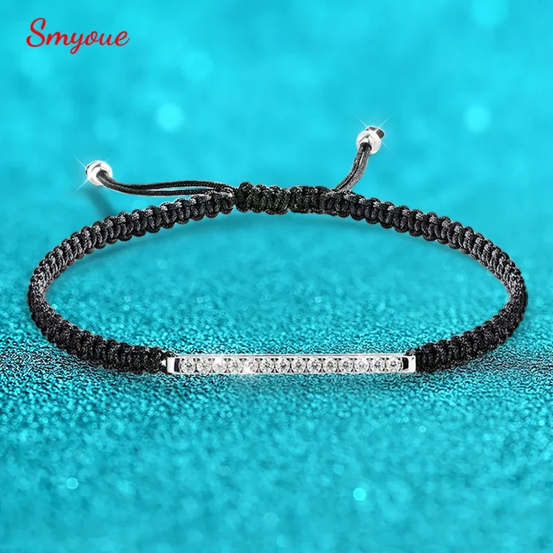 Smyoue 2/3mm 땋은 로프 여성을위한 전체 Moissanite 팔찌 남성 조절 보석 100%  도금 18k 체인