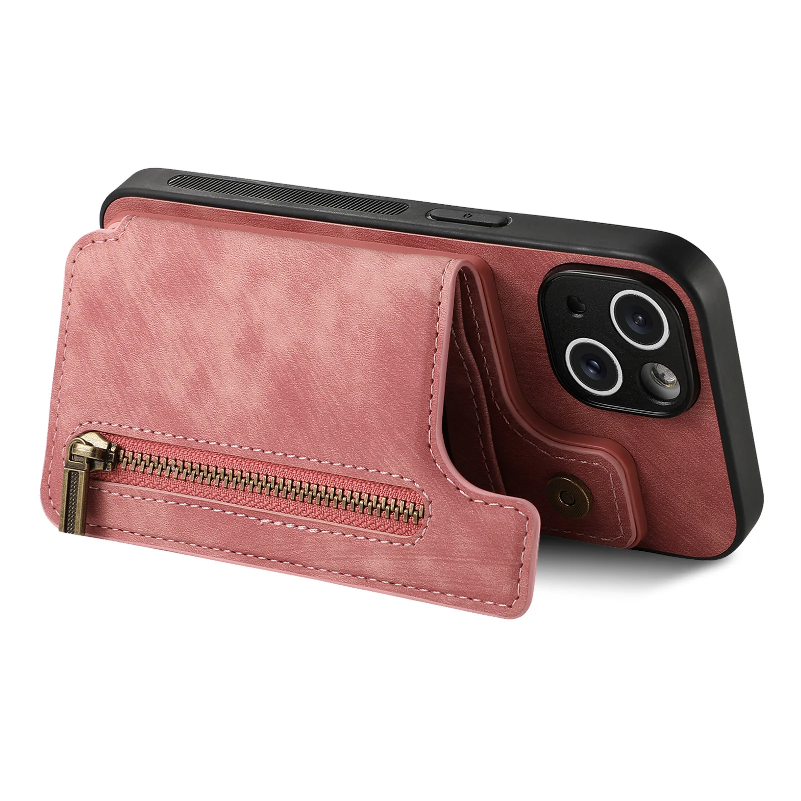 Retro Leather Zipper Wallet Phone Case with Multi Card and Cash Slots