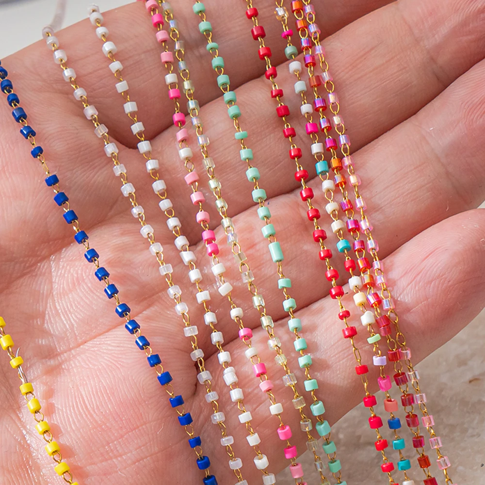 1 Meter Edelstahl rosa bunte Röhrenperlenketten Extender Gliederkette für DIY süße Charm Armband Halskette Schmuckherstellung – Detail 3